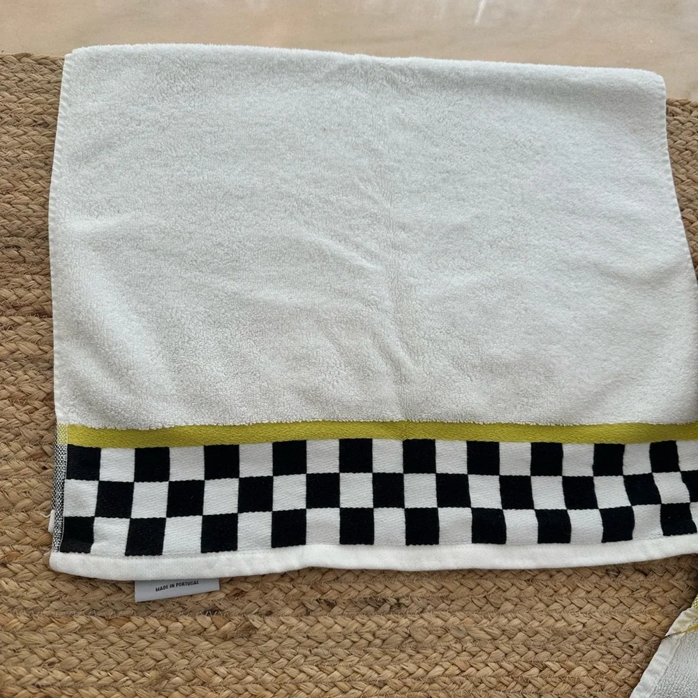 MacKenzie-Childs Black and White Checkered Towel with Yellow Accent